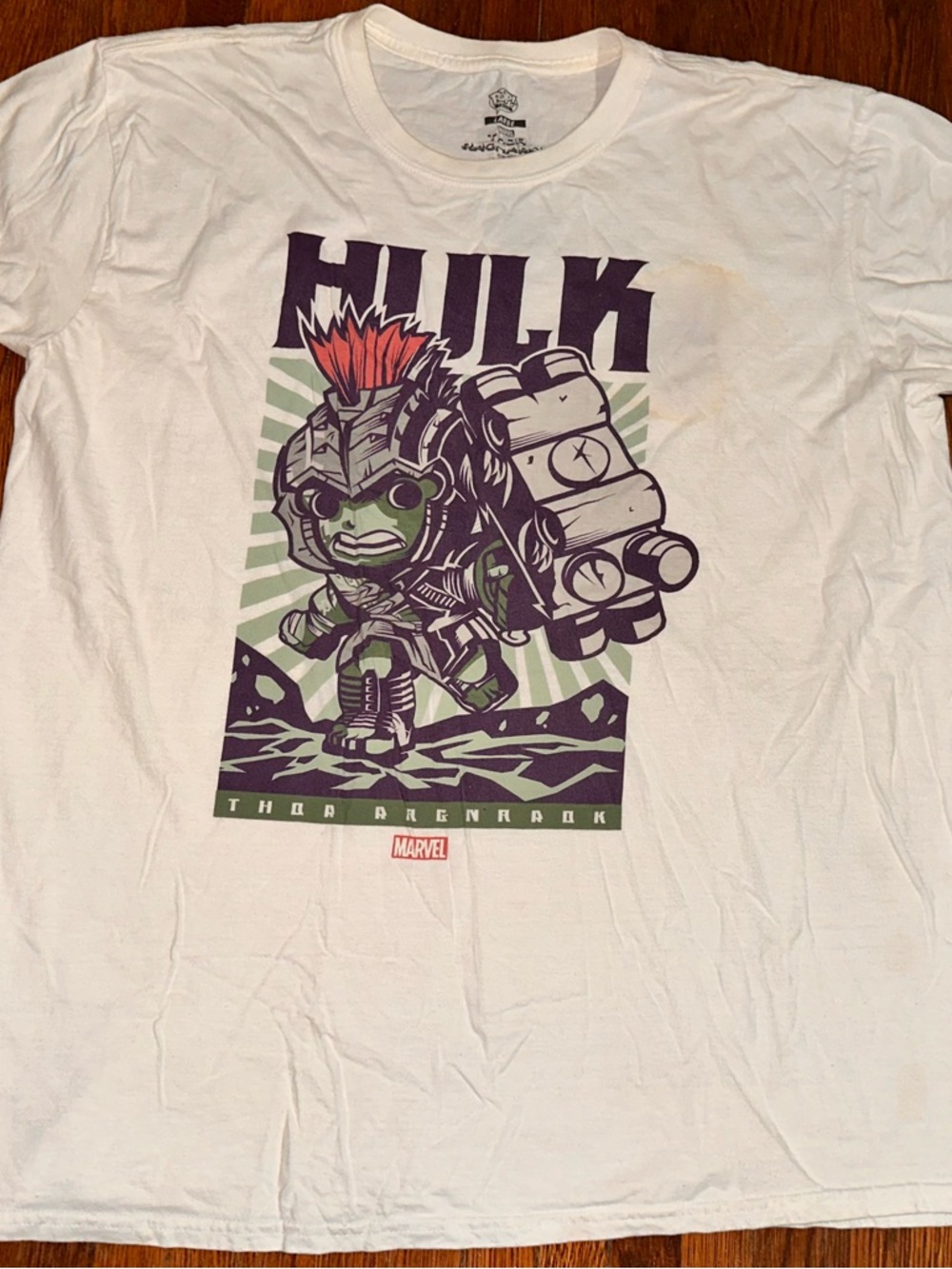 Large Funko Pop Hulk Hammer Smash White Short Sleeve Thor Ragnarok Graphic Shirt